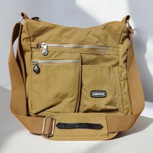 Huaeryouyue Crossbody Bag Medium Tan Nylon Pockets Brown Strap Purse Organizing
